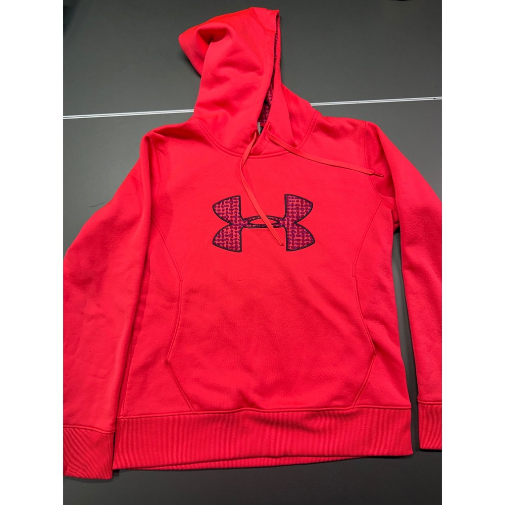 Under Armour Womens Semi-Fitted Hoodie Neon Pink Coral Logo Pullover Medium
